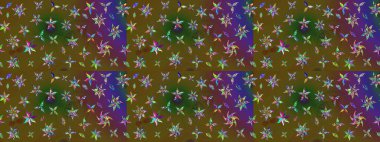 Raster illüstrasyonundaki çiçek desenli çizim. Yeşil renkte çiçekler.