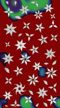 Suluboya çiçekli çiçek deseni. Raster illüstrasyonu. Kırmızı renkte Asyalı tekstil.