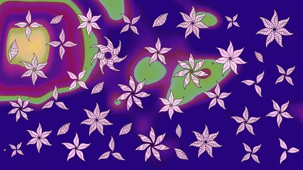 Güzel kumaş deseni. Renkli Yaz Temalı eskiz kalıbı. Raster Illustrasyon 'daki Çiçek Deseni' nin son moda çizimi. Düz Çiçek Elementleri Tasarımı.