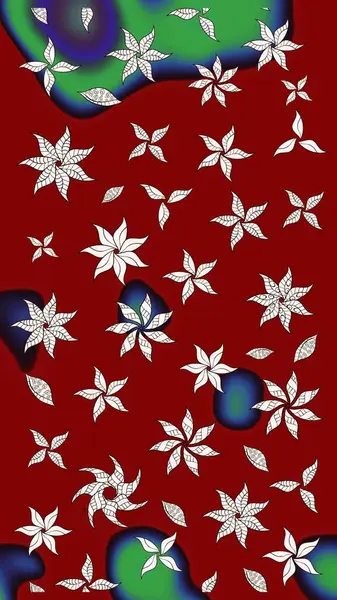 Suluboya çiçekli çiçek deseni. Raster illüstrasyonu. Kırmızı renkte Asyalı tekstil.