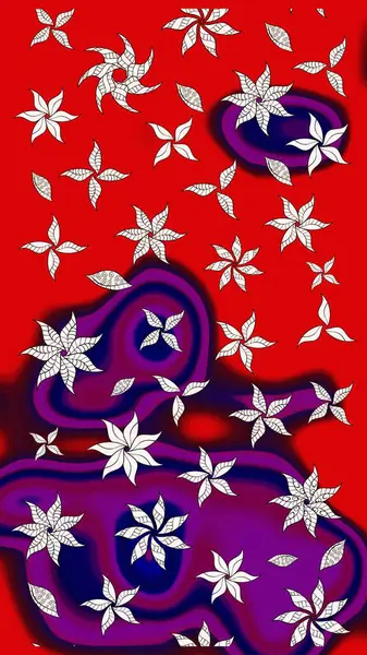 Şirin çiçekli eskiz deseni ve kırmızı renklerde yapraklar, suluboya çiçek deseni, duvar kağıdı, kart veya kumaş için fayanslı. Raster illüstrasyonu.