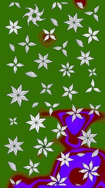 Çiçekli karalama şeklinde Raster çiçek deseni. Yumuşak, yeşil renkli yaz çiçekleri. Raster illüstrasyonu.