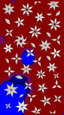 Kırmızı renkte bitkilerden oluşan parlak çiçekli çizim deseni.