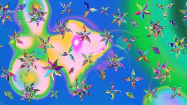 Raster illüstrasyonu. Raster deseni. Mavi renklerde. Küçük çiçekteki sevimli çiçek deseni. Soyut çiçek çizim kalıbı arkaplanı.