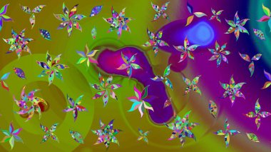 Renkli Bahar Teması eskiz kalıbı. Düz Çiçek Elementleri Tasarımı. Raster..