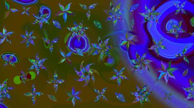 Düz Çiçek Elementleri Tasarımı. Raster illüstrasyonu. Güzel kumaş deseni. Asya tekstil tarzında. Renkli Bahar Teması eskiz kalıbı. Çiçek desenini çiz.