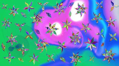 Yeşil renkli çiçekler. Çiçek süslemeli çizim deseni. Raster illüstrasyonu.