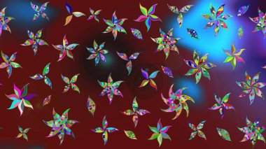 Renkli Bahar Teması eskiz kalıbı. Düz Çiçek Elementleri Tasarımı. Raster illüstrasyonundaki çiçek desenli çizim. Kırmızı renkte çiçekler.