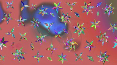 Küçük renkli çiçekler. Robot resim. Motley illüstrasyonu. Çiçekli yaz çiçekleri. Küçük çiçekte güzel bir desen. Moda baskıları için zarif bir şablon.