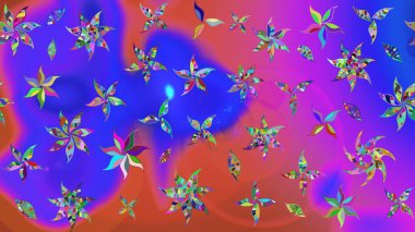 Küçük renkli çiçekler. Robot resim. Motley illüstrasyonu. Küçük çiçekte güzel bir desen. Moda baskıları için zarif bir şablon. Çiçekli bahar çiçekleri.