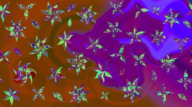 Raster illüstrasyonu. 3D çiçekler, eskiz. Kahverengi renklerde.