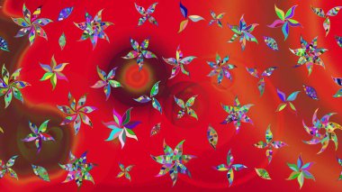 Ağaç dallı bahar çiçekleri, çiçek siluetiyle kırmızı renkte desen. Raster deseni.