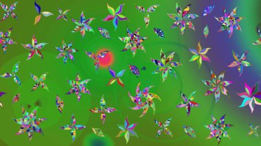 Raster çiçek desenli çiçek deseni, yapraklar, dekoratif elementler, sıçrama, lekeler, el çizimi kontur çizgileri ve Doodle çizim stili, grafik raster çizim çizimi.