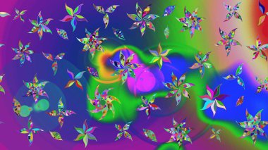 Düz Çiçek Elementleri Tasarımı. Mavi renkli çiçekler. Renkli Bahar Teması eskiz kalıbı. Raster illüstrasyonunda çiçek deseni çizimi.