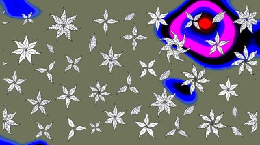 Çiçekli karalama şeklinde Raster çiçek deseni. Raster illüstrasyonu. Yumuşak, yaz çiçekleri yeşil renklerde.