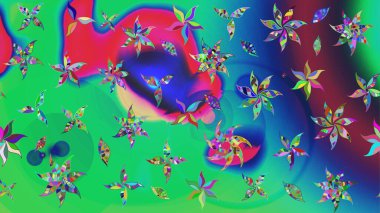 Sevimli çiçek raster deseni. Yeşil renkli çiçekler. Sketch Colour Spring Theme eskiz kalıbı. Düz Çiçek Elementleri Tasarımı.