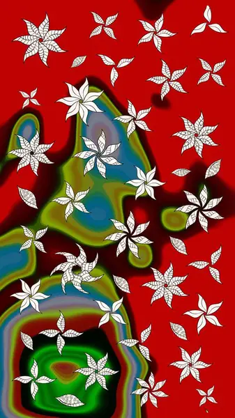 Raster illüstrasyonundaki çiçek desenli çizim. Kırmızı renkte çiçekler. Renkli Yaz Temalı eskiz kalıbı. Düz Çiçek Elementleri Tasarımı.