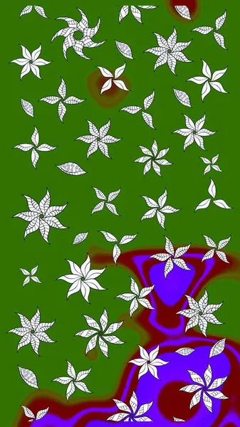 Çiçekli karalama şeklinde Raster çiçek deseni. Yumuşak, yeşil renkli yaz çiçekleri. Raster illüstrasyonu.