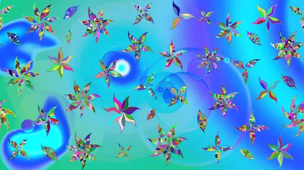 Raster deseni. Mavi renklerde. Raster illüstrasyonu. Soyut çiçek çizim kalıbı arka planı. Küçük çiçekte sevimli çiçek deseni var..