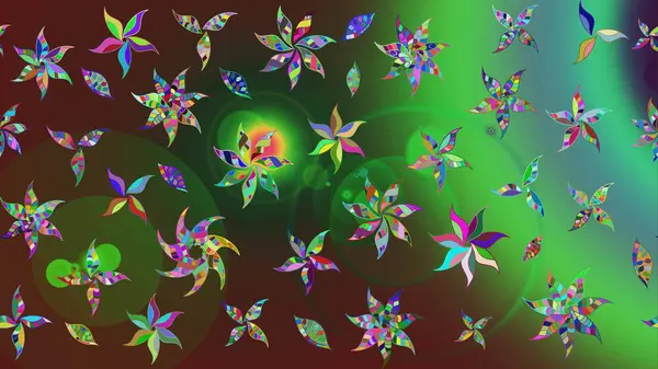 Raster Çiçek İllüstrasyonu 'nun şirin tekstili. Yeşil renkli etnik çiçeklerle zarif eskiz deseni.