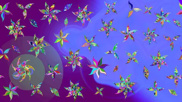 Düz Çiçek Elementleri Tasarımı. Raster illüstrasyonundaki çiçek desenli çizim. Mor renkli çiçekler. Renkli Bahar Teması çizim şablonu.