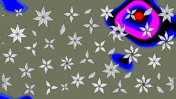 Çiçekli karalama şeklinde Raster çiçek deseni. Raster illüstrasyonu. Yumuşak, yaz çiçekleri yeşil renklerde.