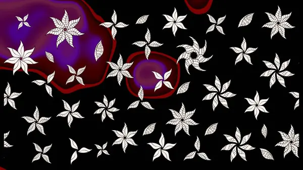 El çizimi, soyut ve süslü elementler. Yaz çiçekleri teması. Suluboya resim taklit Raster çizimi. Klasik çiçekler. Siyah renkler.