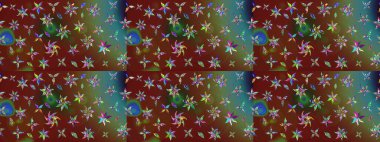 Raster illüstrasyonu. Renkli Bahar Teması eskiz kalıbı. Chichi 'nin kumaş kalıbını çiz. Çiçek deseni. Düz Çiçek Elementleri Tasarımı.