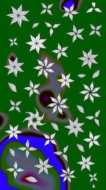 Nazik, narin çiçek arkaplanı. Çiçekli karalama şeklinde Raster çiçek deseni. Yeşil renkte çiçekler.