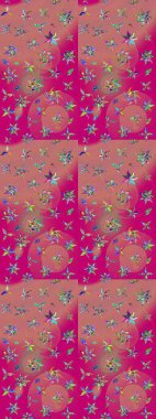 Eskiz klasiği. Raster Şirin kumaş deseni. Renkli Bahar Teması eskiz kalıbı. Düz Çiçek Elementleri Tasarımı.