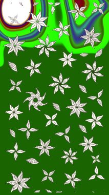 Raster illüstrasyonu. Klasik çiçek tasarımı elementleri. Yeşil kıvırcık çiçekler yeşil renkte şekillenir.