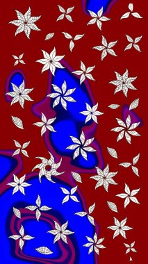 Raster deseni. Bahar çiçekleri dallı desen, kırmızı renkler çiçekli siluet.