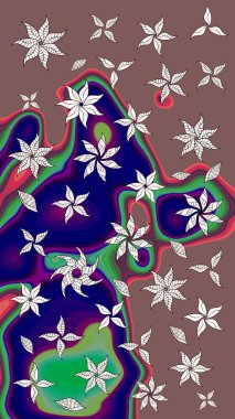 Raster deseni. Bahar çiçekleriyle desen dalla, kahverengi renklerle çiçek siluetiyle.