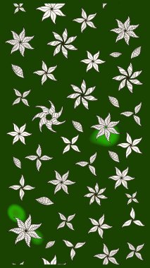 Yeşil renkli çiçekler. Hediye ambalaj kağıdı, tebrik kartları, posterler ve pankart tasarımı. Raster düz çiçek çizim deseni.