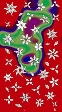 Raster illüstrasyonu. Kırmızı kıvırcık çiçekler kırmızı renklerde şekillenir. Klasik çiçek tasarım elementleri.