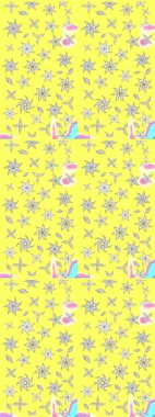 Renkli Yaz Temalı eskiz kalıbı. Sevimli çiçek raster deseni. Sarı renkli çiçekler. Düz Çiçek Elementleri Tasarımı.