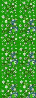 Çok yeşil zarif küçük çiçekler ve yeşil renkli komik böcekler, raster desen, illüstrasyon.