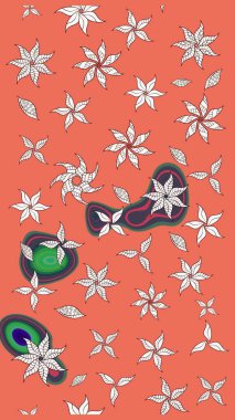 Turuncu renkli güzel çiçekli çizim deseni, suluboya çiçek deseni, duvar kağıdı, kart ya da kumaş için fayanslı. Raster..