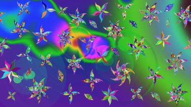 Çiçekli karalama şeklinde Raster çiçek deseni. Yeşil renkli çiçekler. Yumuşak, bahar çiçekli arka plan.