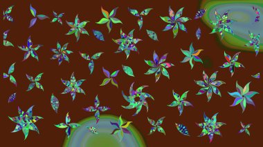 Renkli Bahar Teması eskiz kalıbı. Kahverengi renkte zarif çiçekli suluboya. Raster illüstrasyonu. Düz Çiçek Elementleri Tasarımı.