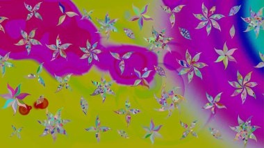 Düz Çiçek Elementleri Tasarım Raster illüstrasyonu. Çiçekli çiçek deseni, suluboya. Mor renkli çiçekler. Renkli Bahar Teması Eskiz Şablonu.