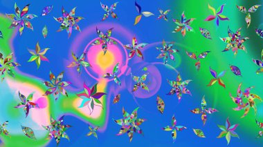 Güzel kumaş deseni. Renkli Bahar Teması eskiz kalıbı. Asya tekstil tarzında. Raster illüstrasyonu. Düz Çiçek Elementleri Tasarımı. Çiçek desenini çiz.