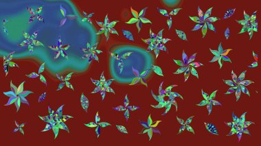 Raster düz çiçek çizim deseni. Kırmızı renkte çiçekler. Tasarım hediye paketi, tebrik kartları, posterler ve afiş tasarımı.