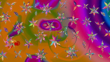 Asya tekstil tarzında. Turuncu renkli çiçekler. Raster illüstrasyonu. Raster illüstrasyonu. Çiçek desenini çiz.