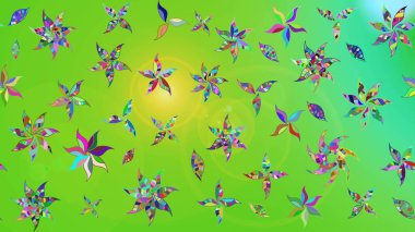 Yeşil kıvırcık çiçekler yeşil renkte şekillenir. Raster illüstrasyonu. Klasik çiçek tasarım elementleri.