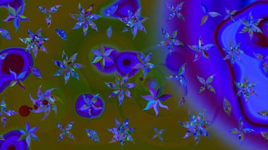 Raster illüstrasyonundaki çiçek desenli çizim. Yeşil renkte çiçekler.