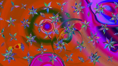 Modern çiçek arkaplanı. Halk tarzı. Moda baskıları için zarif bir şablon. Parlak renkli çiçekleri ve turuncu yaprakları olan harika bir çiçek deseni..