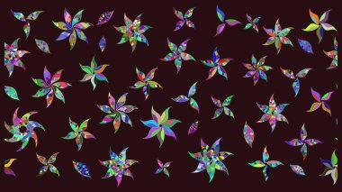 Şirin çiçekli eskiz deseni ve kahverengi renkli yapraklar, suluboya çiçek deseni, duvar kağıdı, kart veya kumaş için fayanslı. Raster illüstrasyonu.