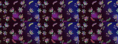 El çizimi çiçek çizimi deseni (fayans). Şirin çiçekli, desenli, kahverengi, mavi ve siyah renkli renkli bir eskiz deseni. Tekstil için suluboya çizim deseni.