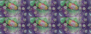 Tarafsız, mor ve yeşil renklerde çiçeklerle kusursuz çiçek deseni. Suluboya tarzında tarafsız, mor ve yeşil renkte çiçekler.